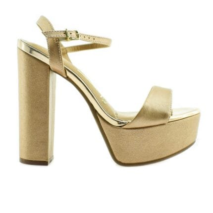 SANDALIA TACO ALTO CON HEBILLA NUDE ORO 35/40 - VIZZANO