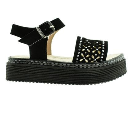 SANDALIA CALDA NEGRO CON PLATEADO 30/36 - BEBOTE