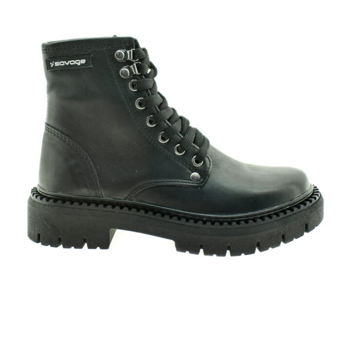 BORCEGO ACORDONADO DE CUERO NEGRO 35/40 - SAVAGE - Imagen 1